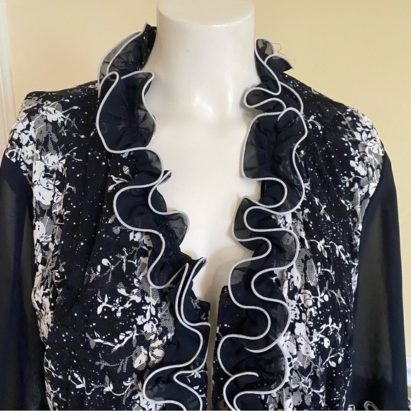 Yong Sheng Collection Button Down Lace Blue/White Ruffle Blouse - Picture 1 of 6